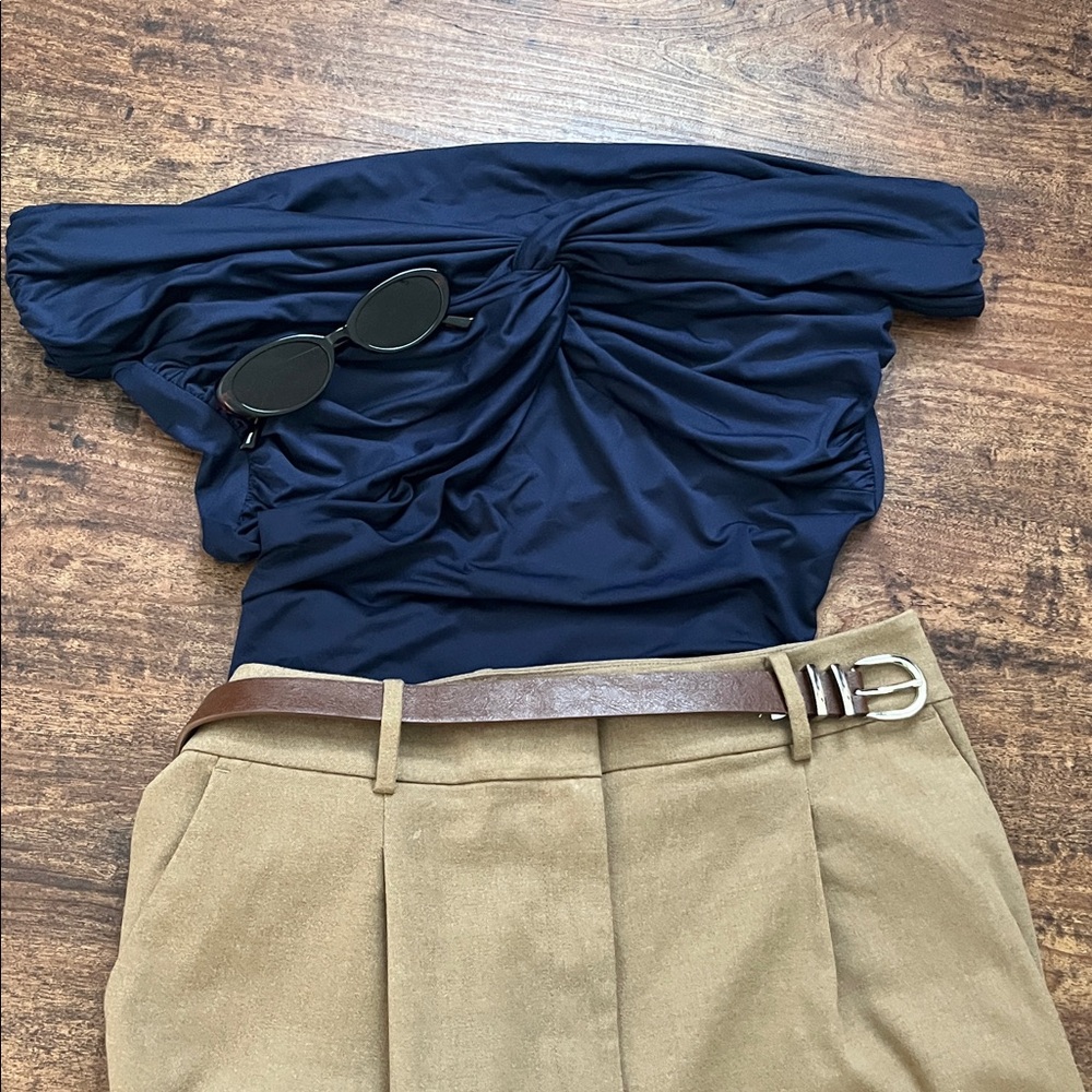 Navy Blue H&M Romantic Off Shoulder Blouse